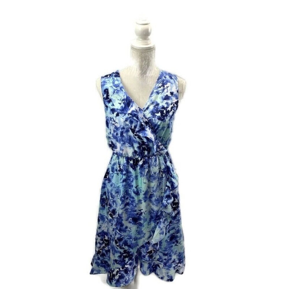 Apt 9 Ruffled Floral High-low Faux Wrap Dress Watercolor Elastic Waist Unlined S